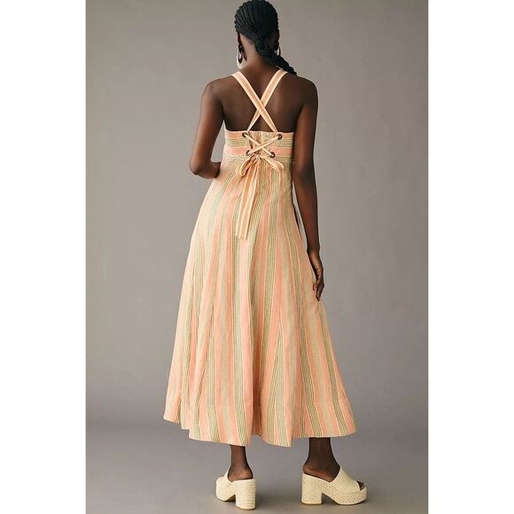 New Anthropologie x Maeve Square-Neck Tie-Back A-Line Midi Dress Size 12 - Picture 5 of 9